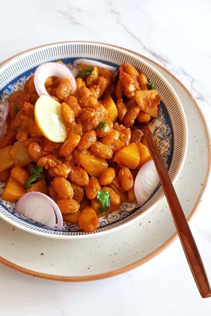 Rajma (kidney bean) curry in a server bowl