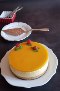 mango cheesecake is ready to serve