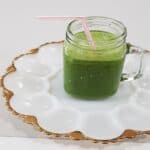 Kale apple banana smoothie in a jar.