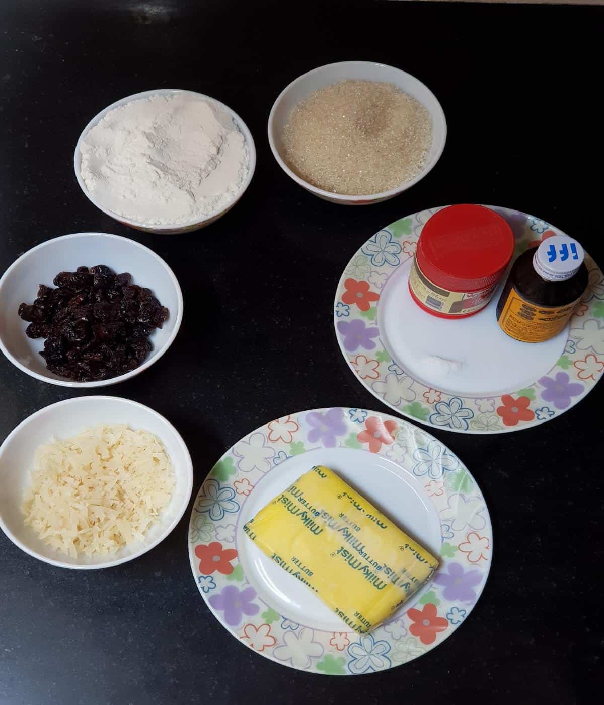 Ingredients for coconut cranberry cookies.