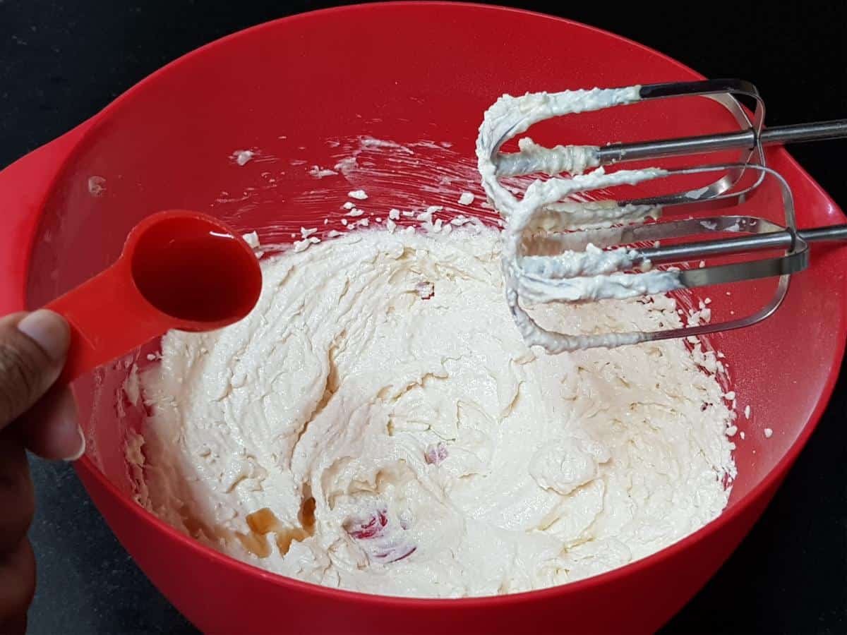 Add vanilla extract to the creamed mixture.