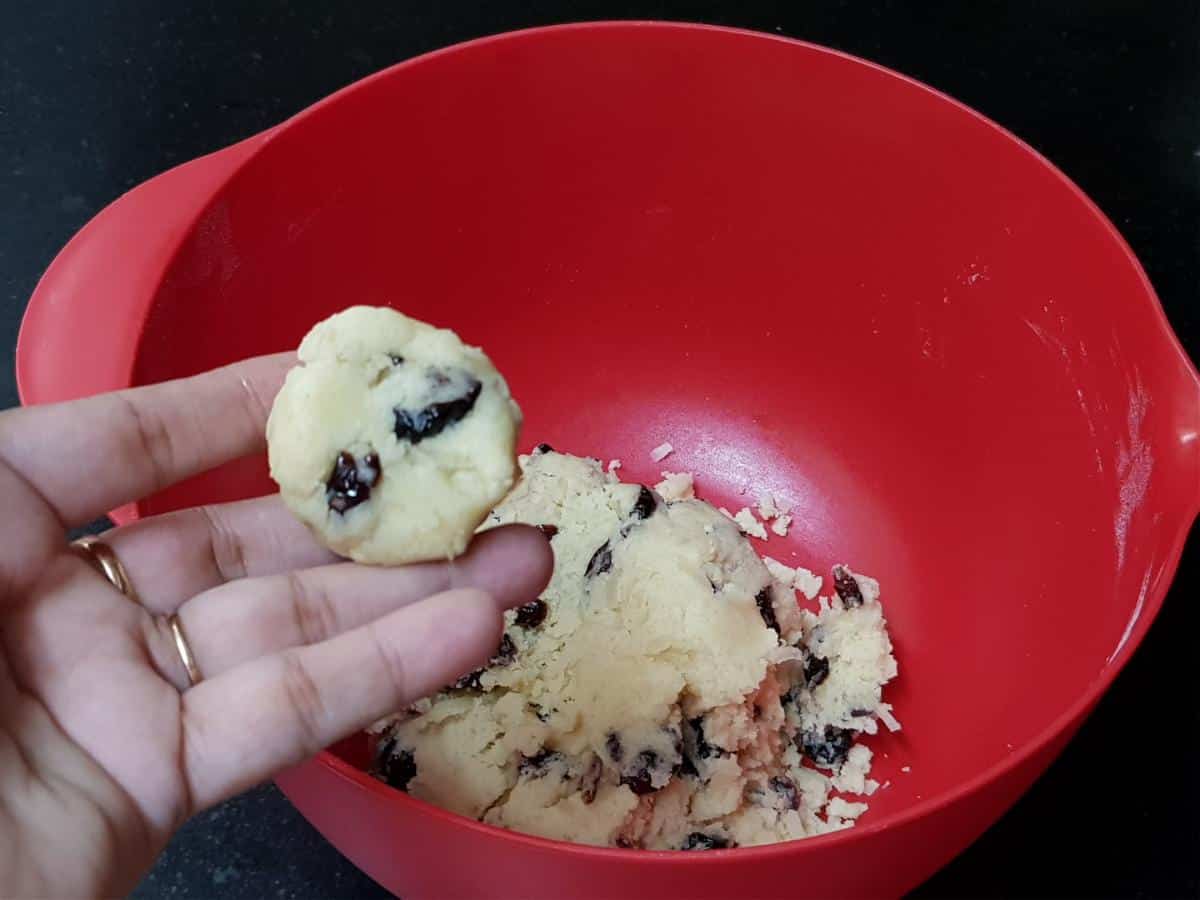 Coconut cranberry cookie dough portions.