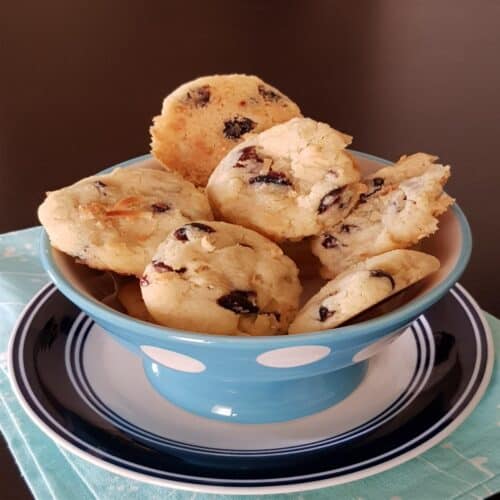 Coconut cranberry cookies with dried cranberries and coconut flakes.