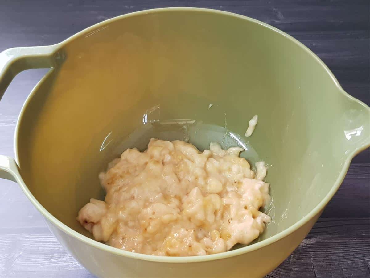 Mashed ripe bananas for banana cake.